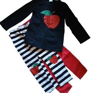 Black Apple Shirt and Striped Leggings Set